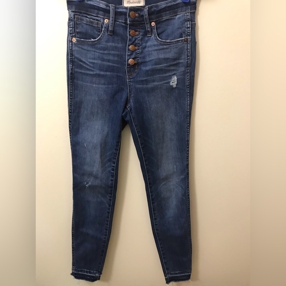 Madewell Womens 10” High Rise Raw Hem Distressed Button Fly Skinny Jeans Size 26 - Picture 2 of 11
